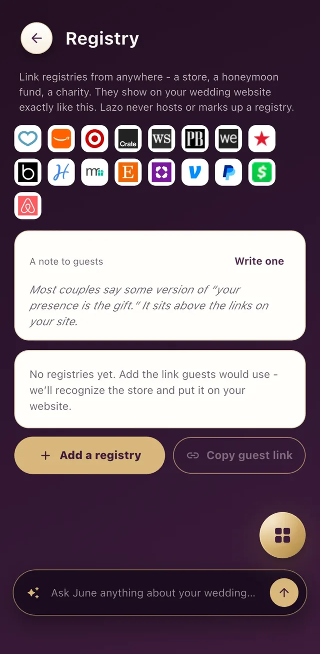 Registry links on a Lazo website