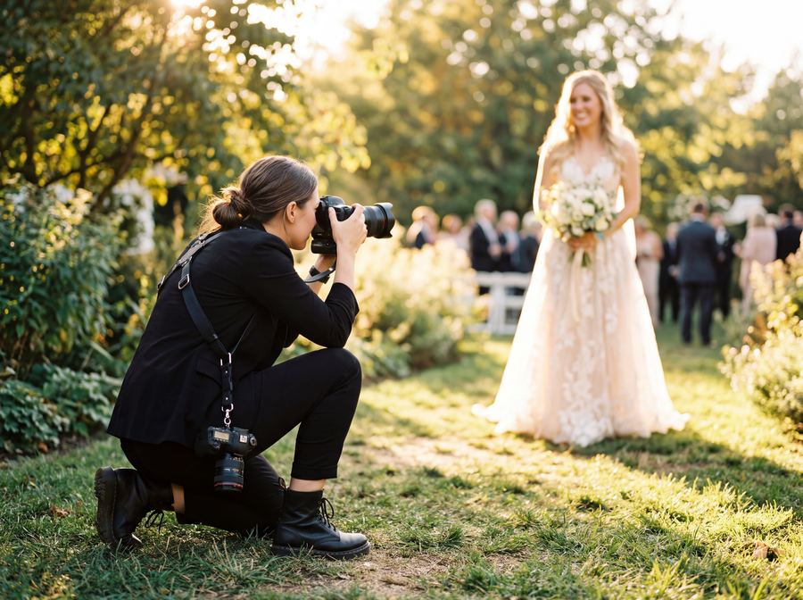 A wedding photographer at work