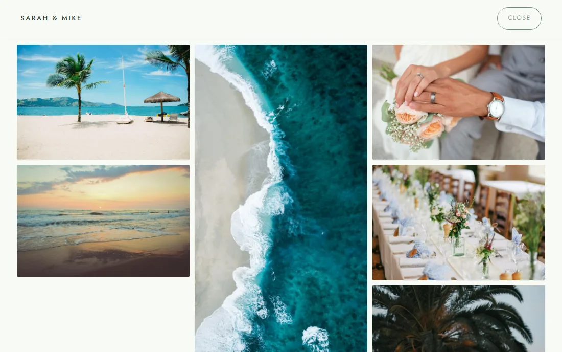 Every one of the couple's photos in a full-screen masonry wall